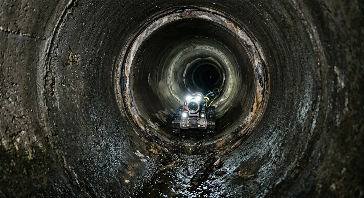 Robotic sewer camera inspecting pipe interior for Sewer Line Cleaning in Huntington Park